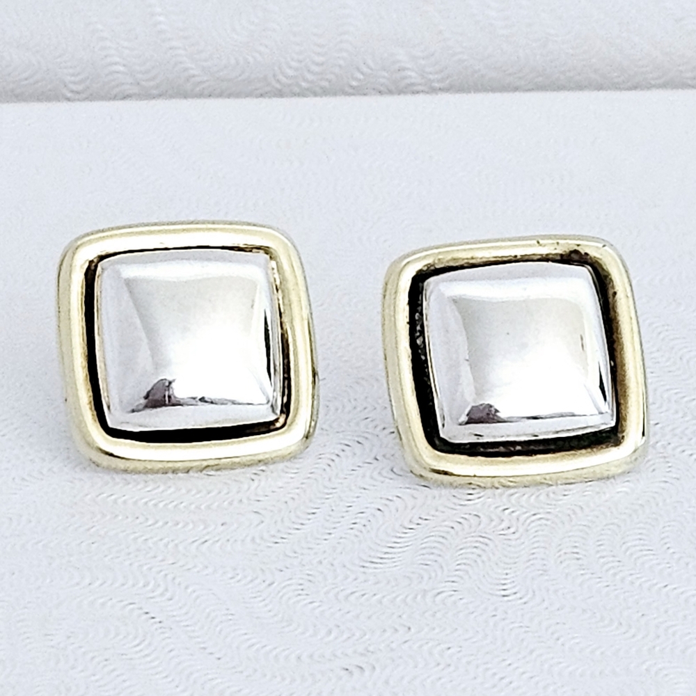 Silpada Rare Sterling Silver Brass Frame Square Vintage Earrings ZP097